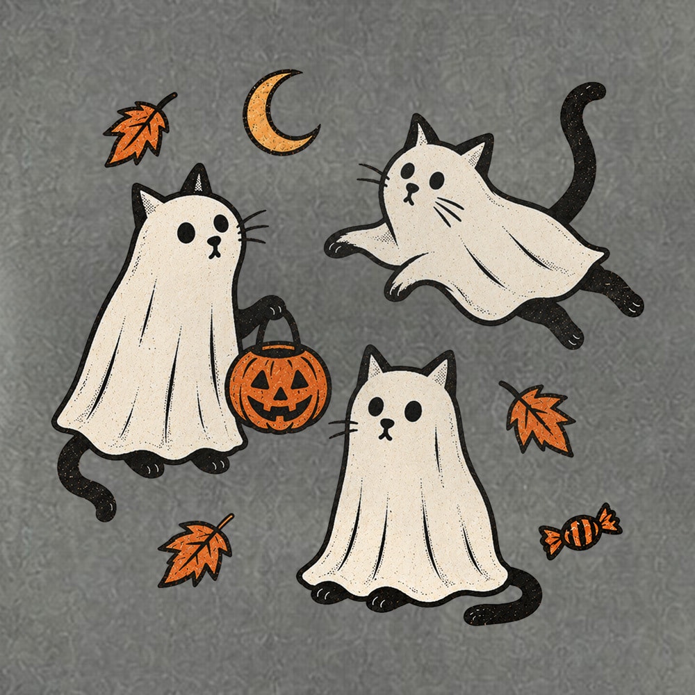 Comfort Colors Playful Ghost Cats Premium Hoodie Grey - Image 2