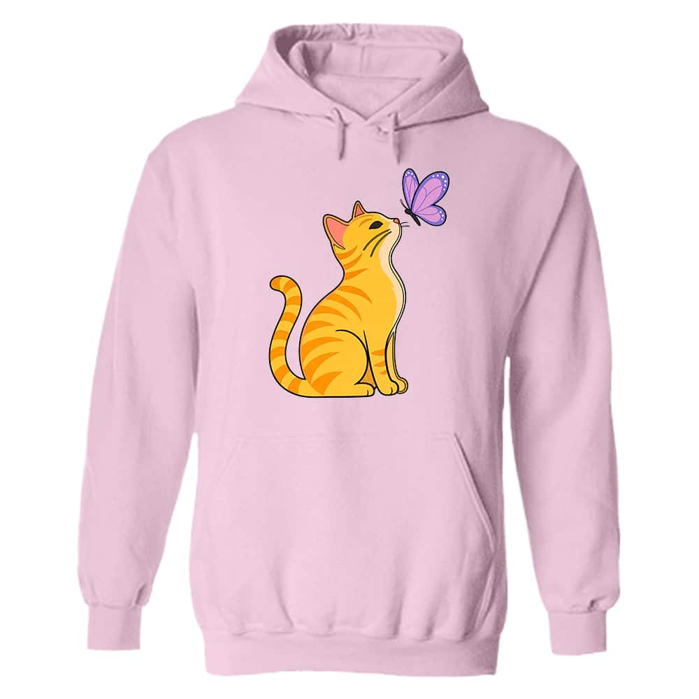 Cat With Butterfly Hoodie Light Pink