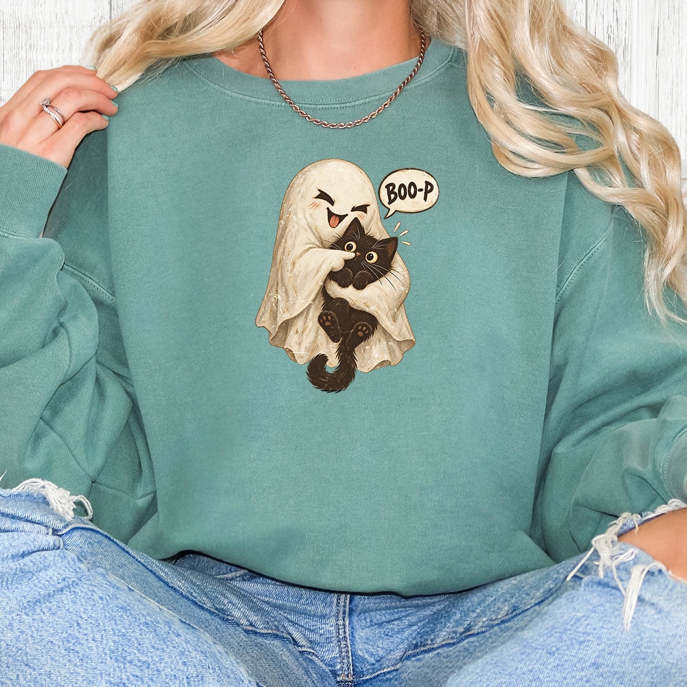 Comfort Colors Ghost Snuggle Boo-p Premium Sweatshirt - Light Green