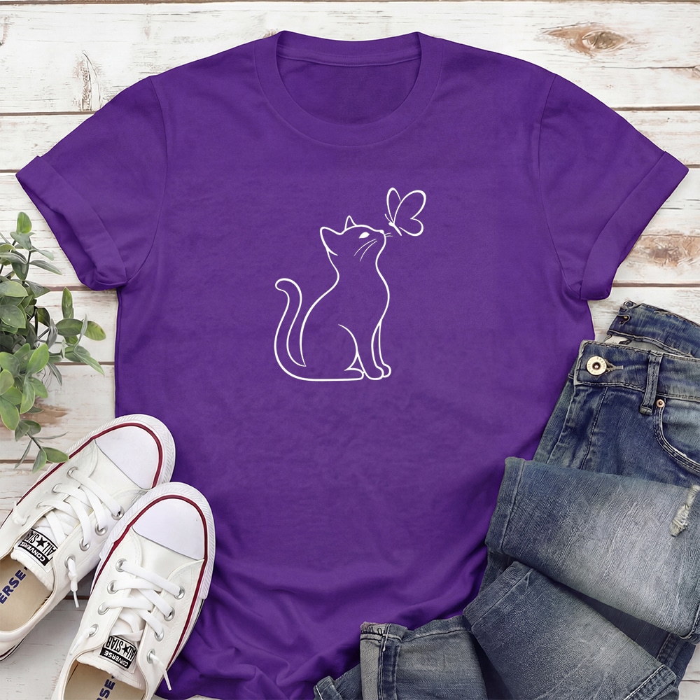 Cat With Butterfly Standard Tee Purple