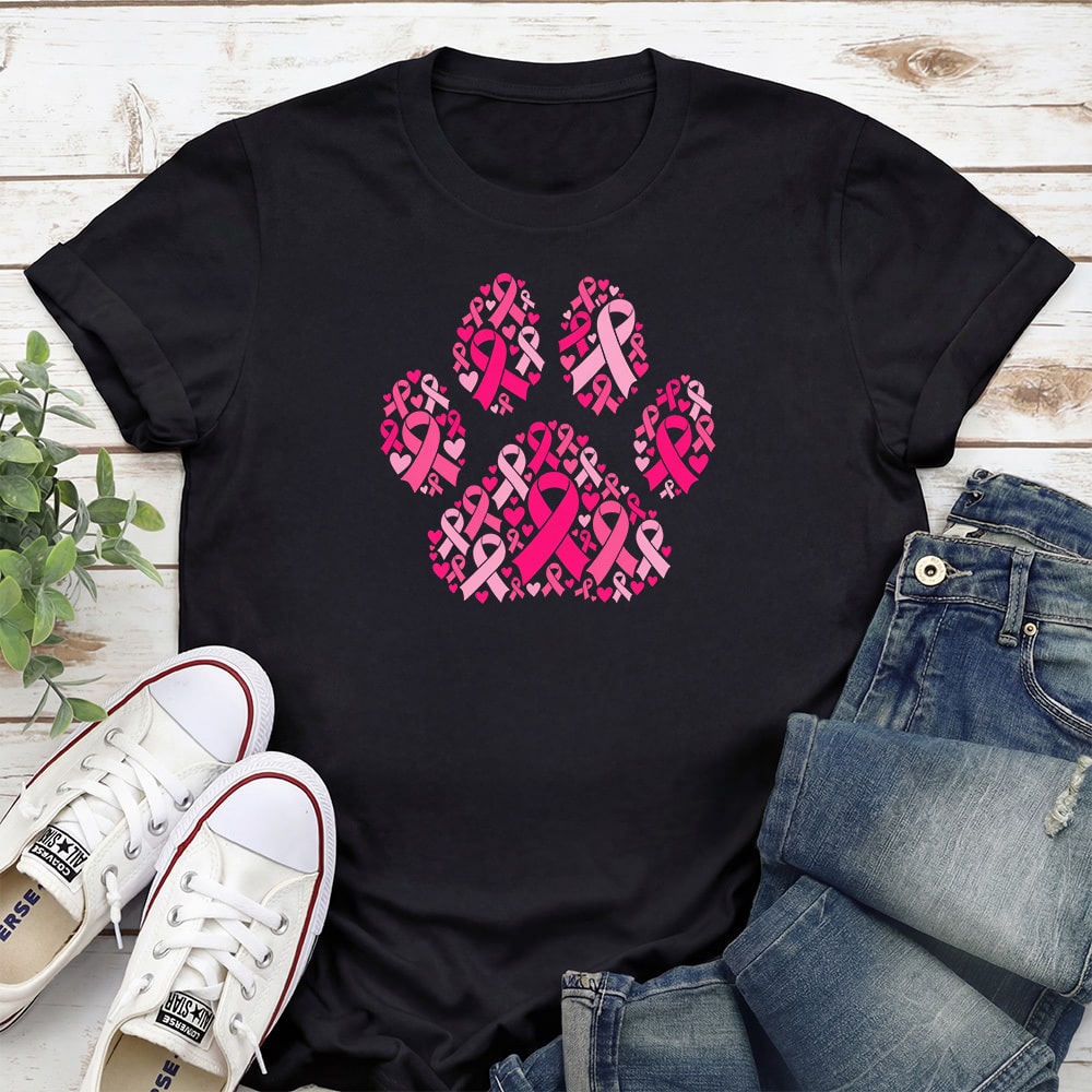 Pink Ribbon Paw Standard Tee Black