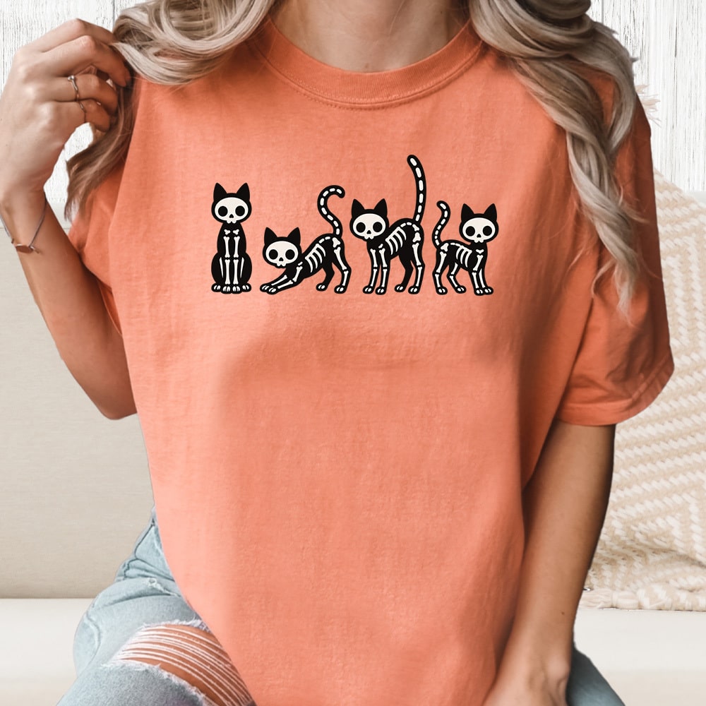 Comfort Colors Kitty Skeletons Vintage Washed Tee - Terracotta