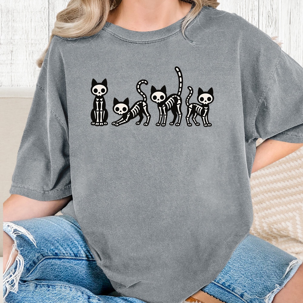 Comfort Colors Kitty Skeletons Vintage Washed Tee - Granite