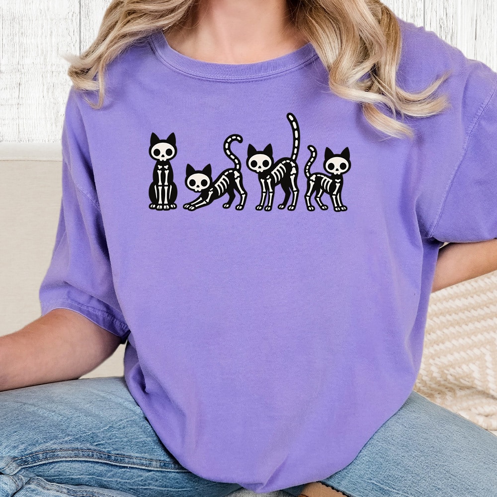 Comfort Colors Kitty Skeletons Vintage Washed Tee - Violet