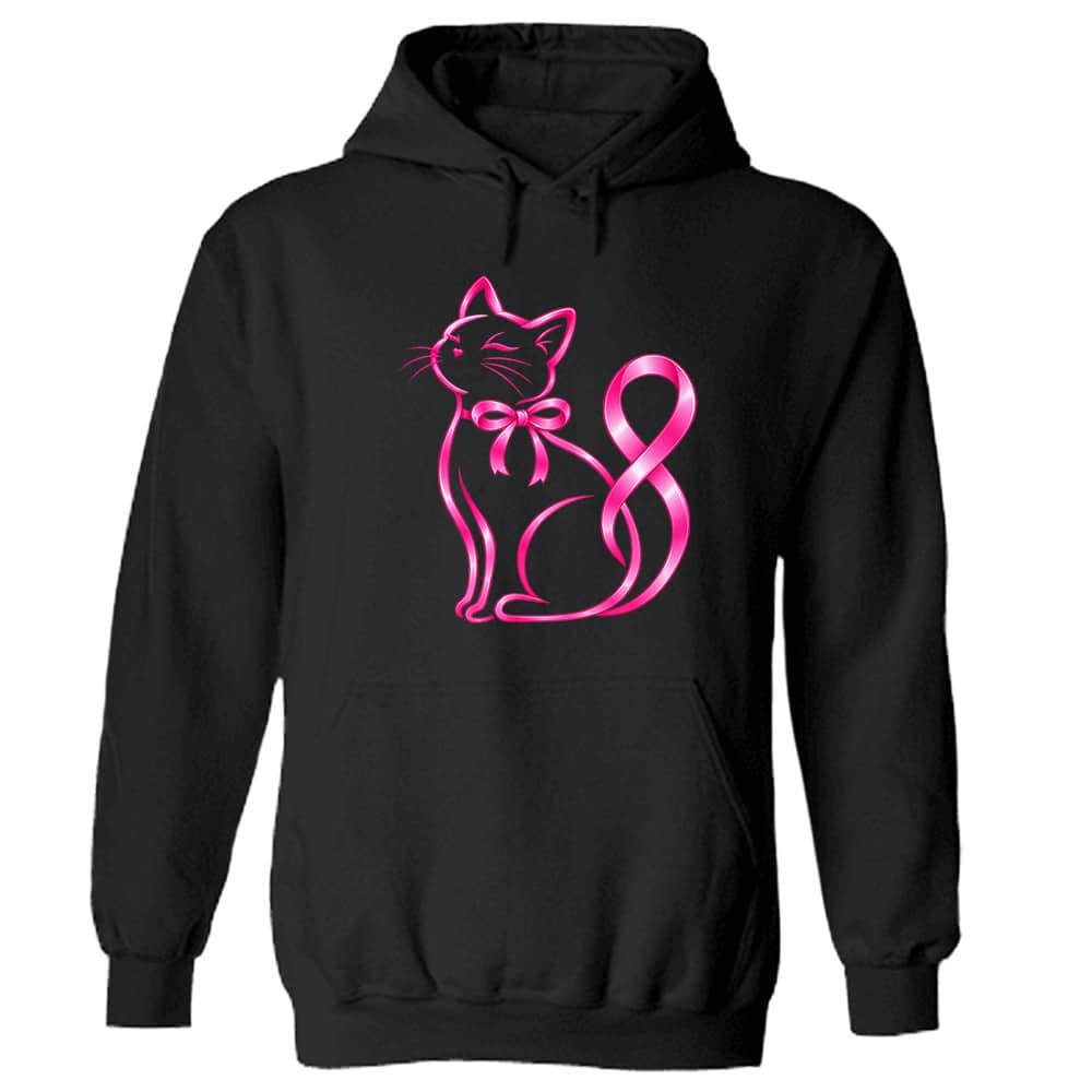 Pink Kitty Ribbon Hoodie Black