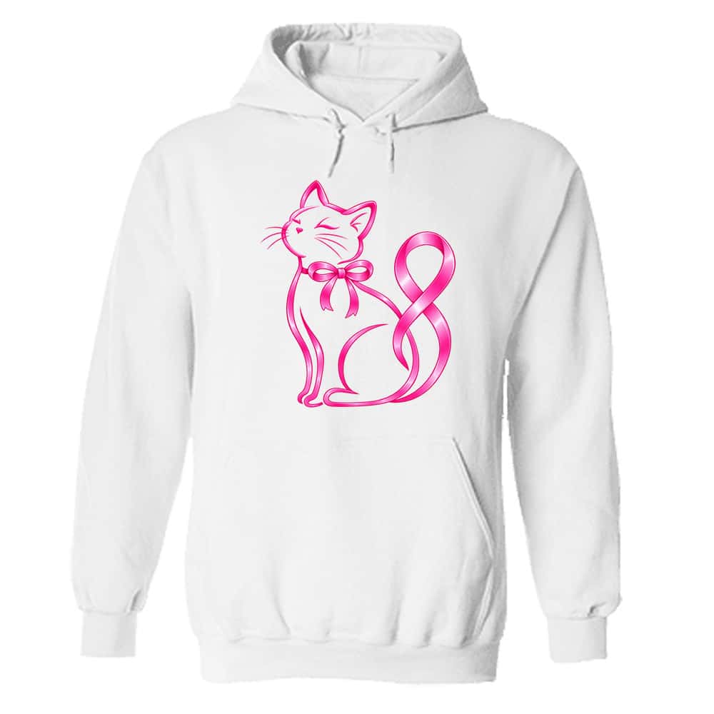 Pink Kitty Ribbon Hoodie White