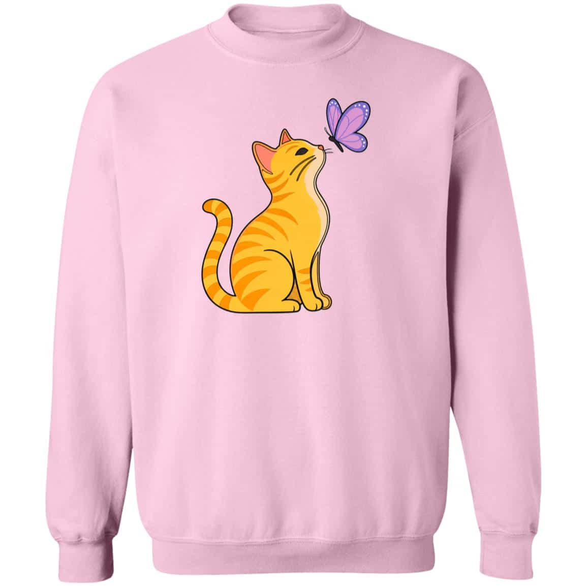 Cat With Butterfly Sweatshirt Light Pink