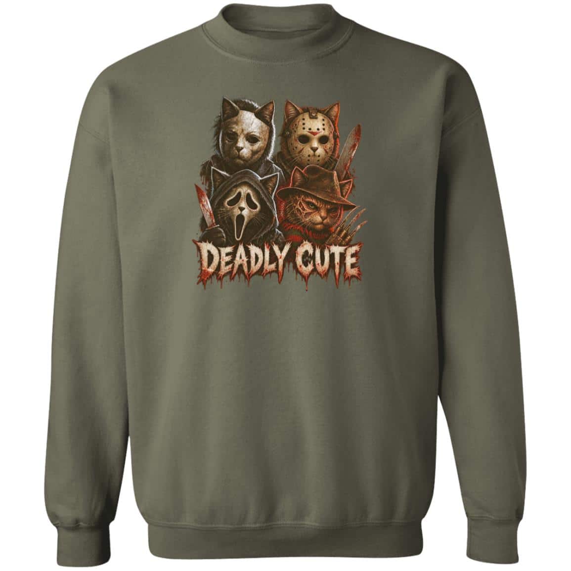 Deadly Cute Cat Sweatshirt Military Green