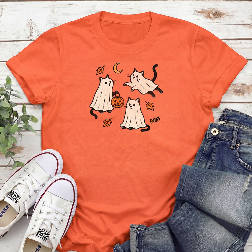 Playful Ghost Cats Standard Tee Orange