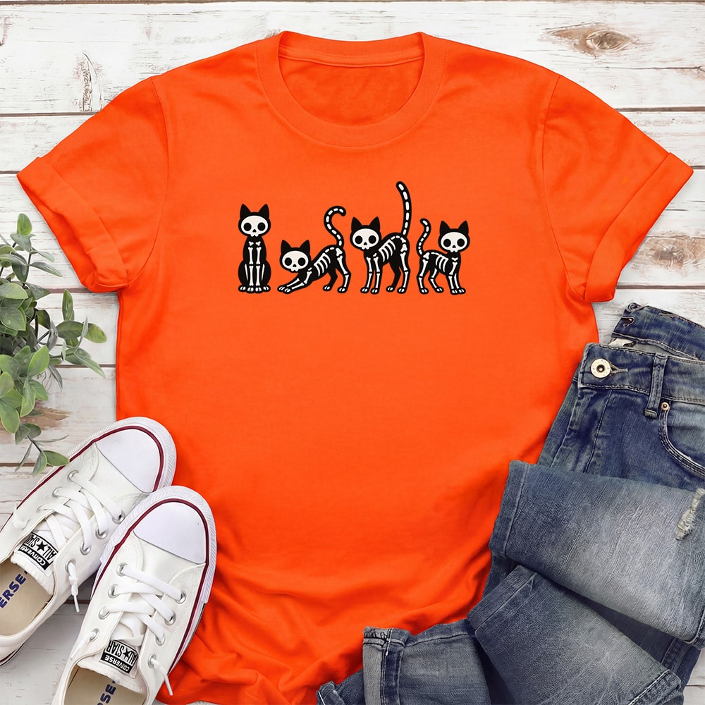 Kitty Skeletons Standard Tee Bright Orange