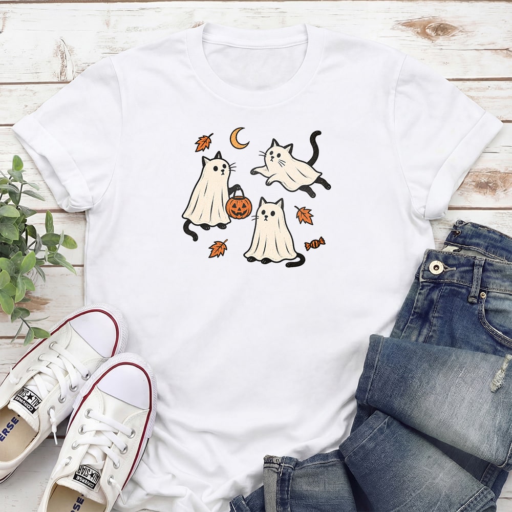 Playful Ghost Cats Standard Tee White