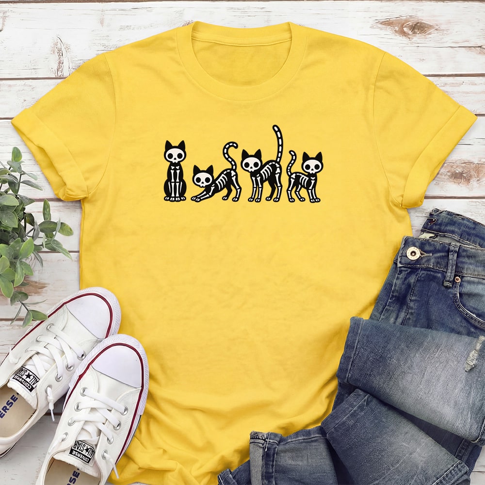 Kitty Skeletons Standard Tee Yellow