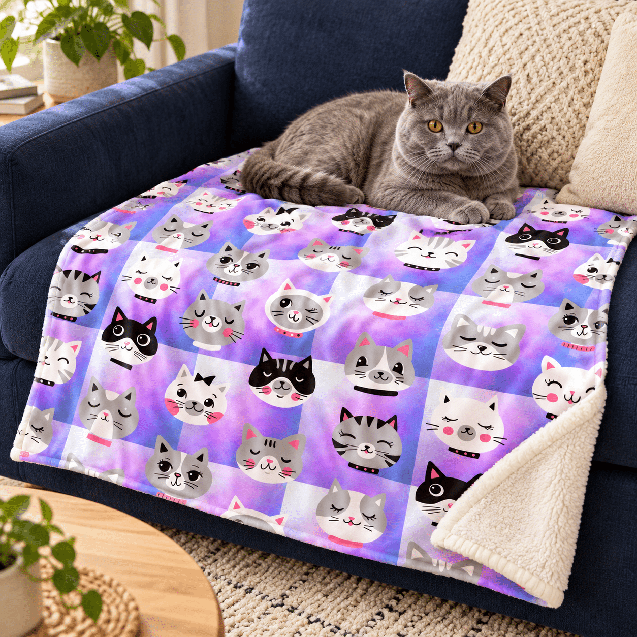 Purple Kitties Premium Sherpa Blanket 30x40