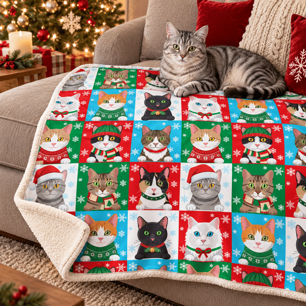 Colorful Winter Kitties Premium Sherpa Blanket 30x40