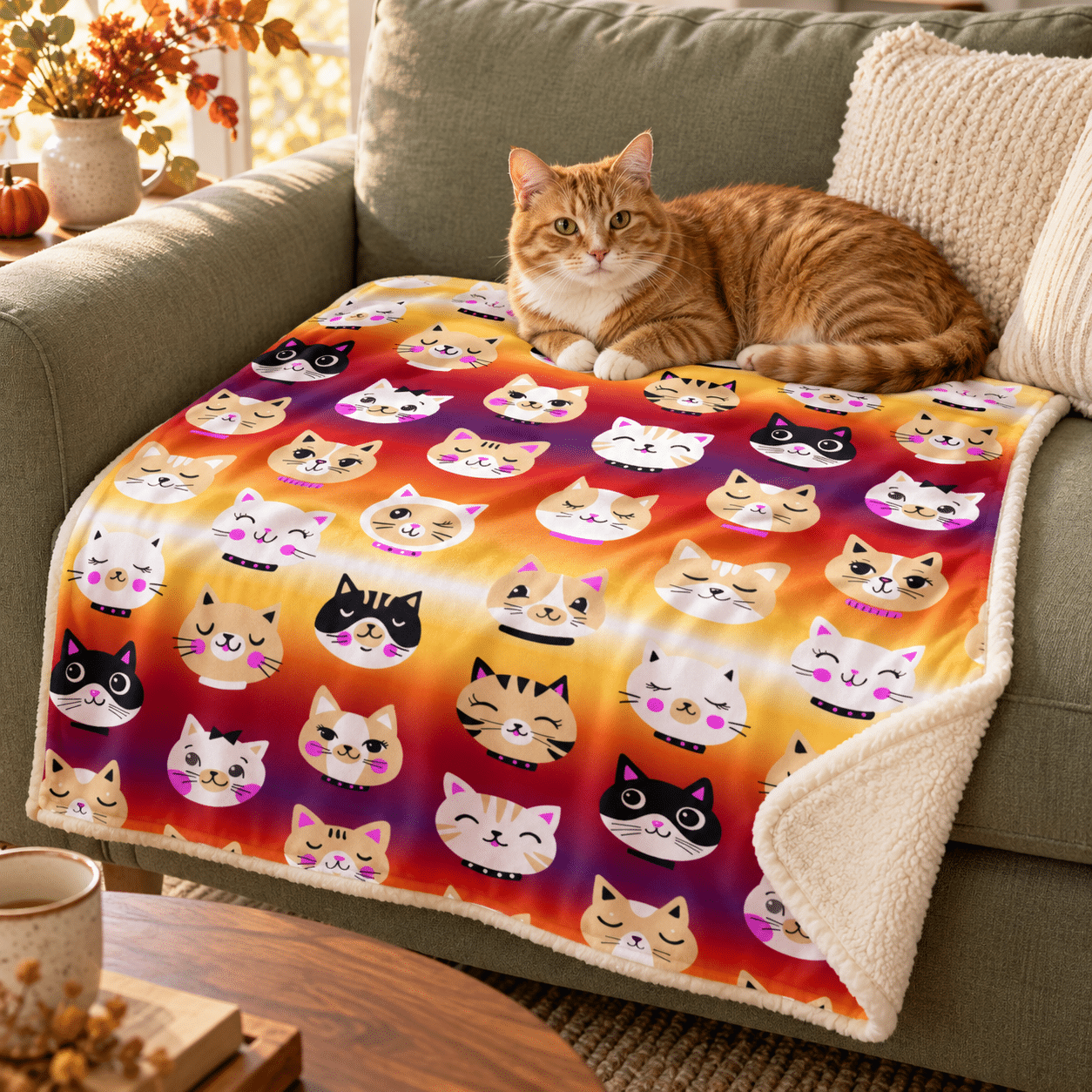 Autumn Kitties Premium Sherpa Blanket 30x40