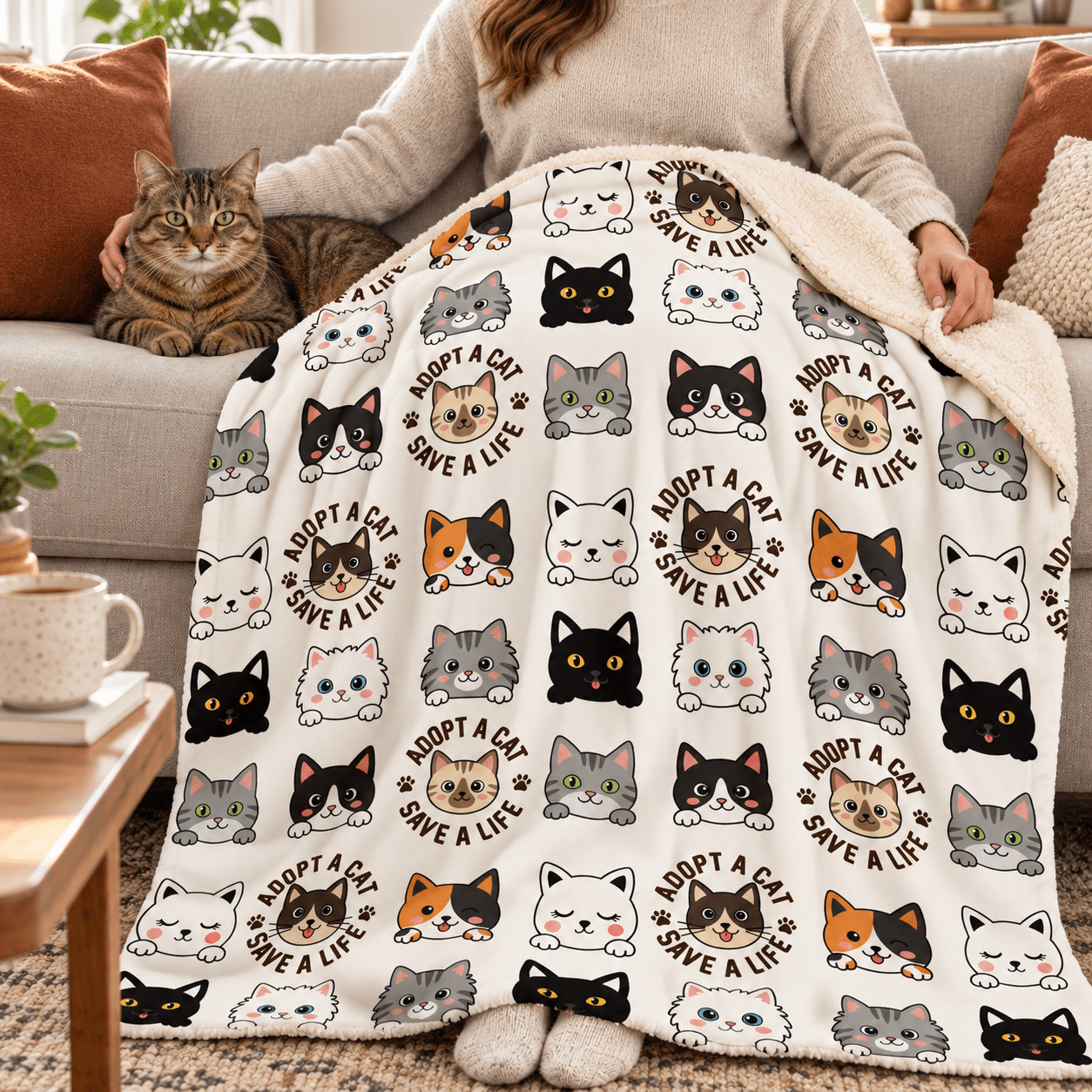 Adopt A Cat Save A Life Premium Sherpa Blanket 50x60