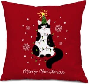  Foritho Tuxedo Cat Red Christmas Pillow Covers 18x18