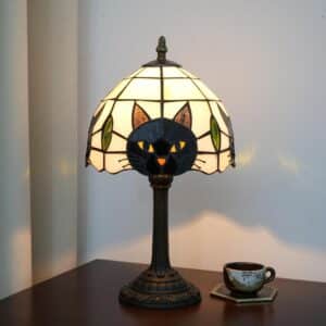 Tiffany Style Black Cat Stained Glass Table Lamp