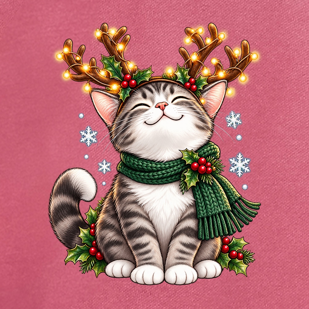 Comfort Colors Cat Christmas Antlers Premium Sweatshirt - Crimson - Image 2