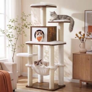 Feandrea Cat Tree, 56.3-Inch Contemporary Cat Tower,