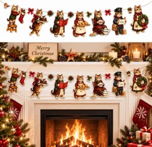 6.6 ft Vintage Christmas Cat Paper Banner Victorian Christmas Cat Garland