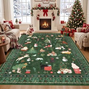  TUKDAK 5x7 Christmas Cat Washable Area Rugs