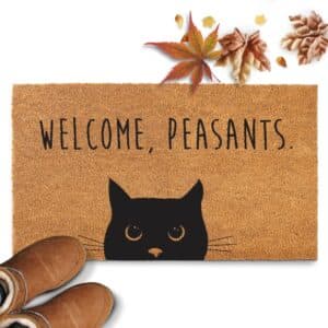 Welcome Peasants Black Cat Doormat Porch 30x17 Inch
