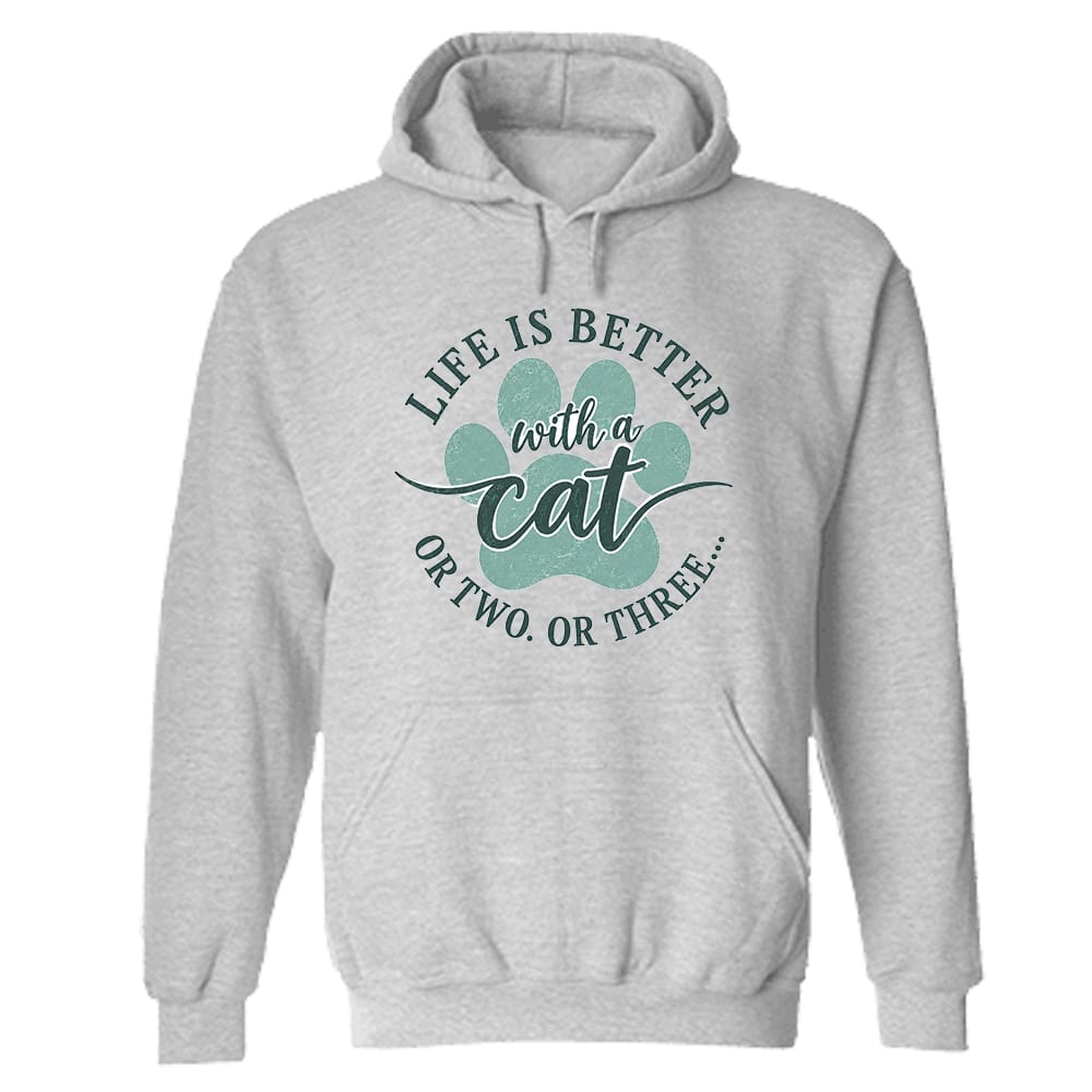 Life Is Better With A Cat. Or Two. Or Three. Hoodie Heather Grey