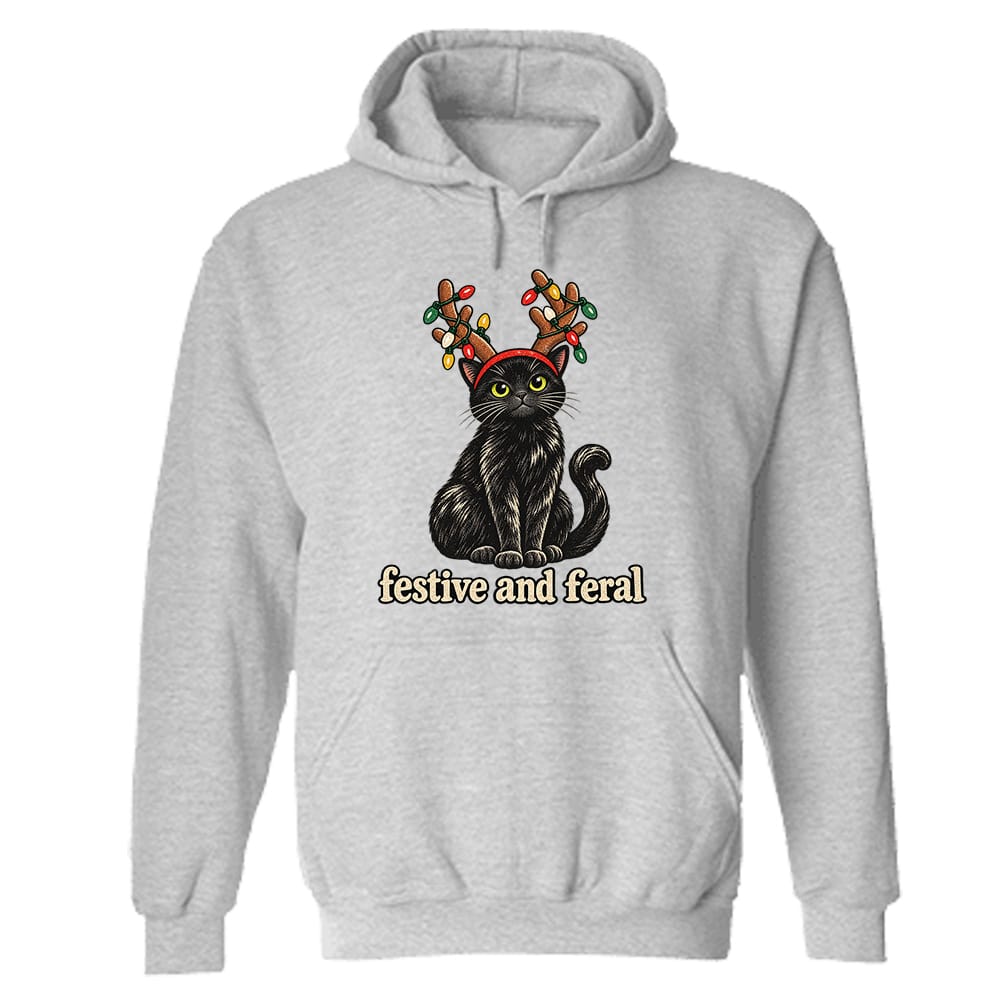 Festive And Feral Hoodie Heather Grey