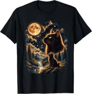 Black Cat Howling at Moon Retro 90s Gothic Cat Lover T-Shirt