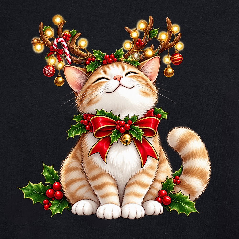 Cat Reindeer Antlers Standard Tee Black - Image 2