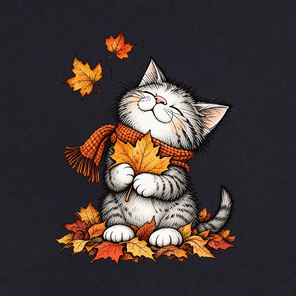 Fall Kitty Leaves Standard Tee Black - Image 2