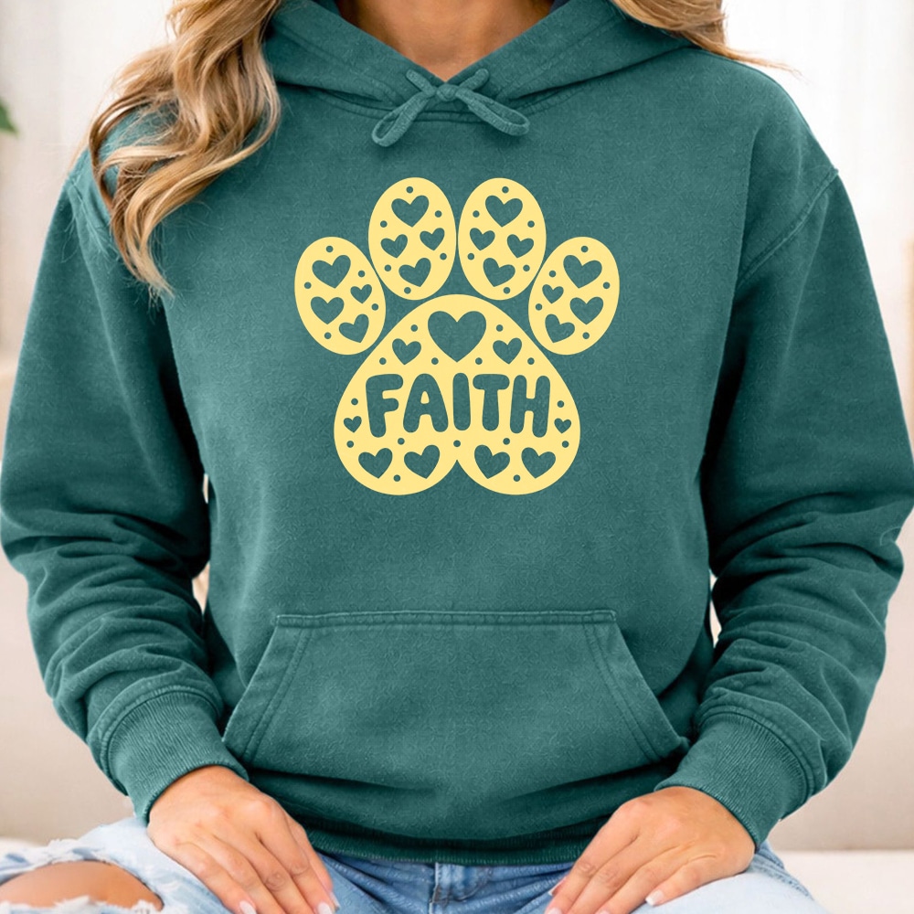 Comfort Colors Faithful Heart Paw Premium Hoodie Blue Spruce