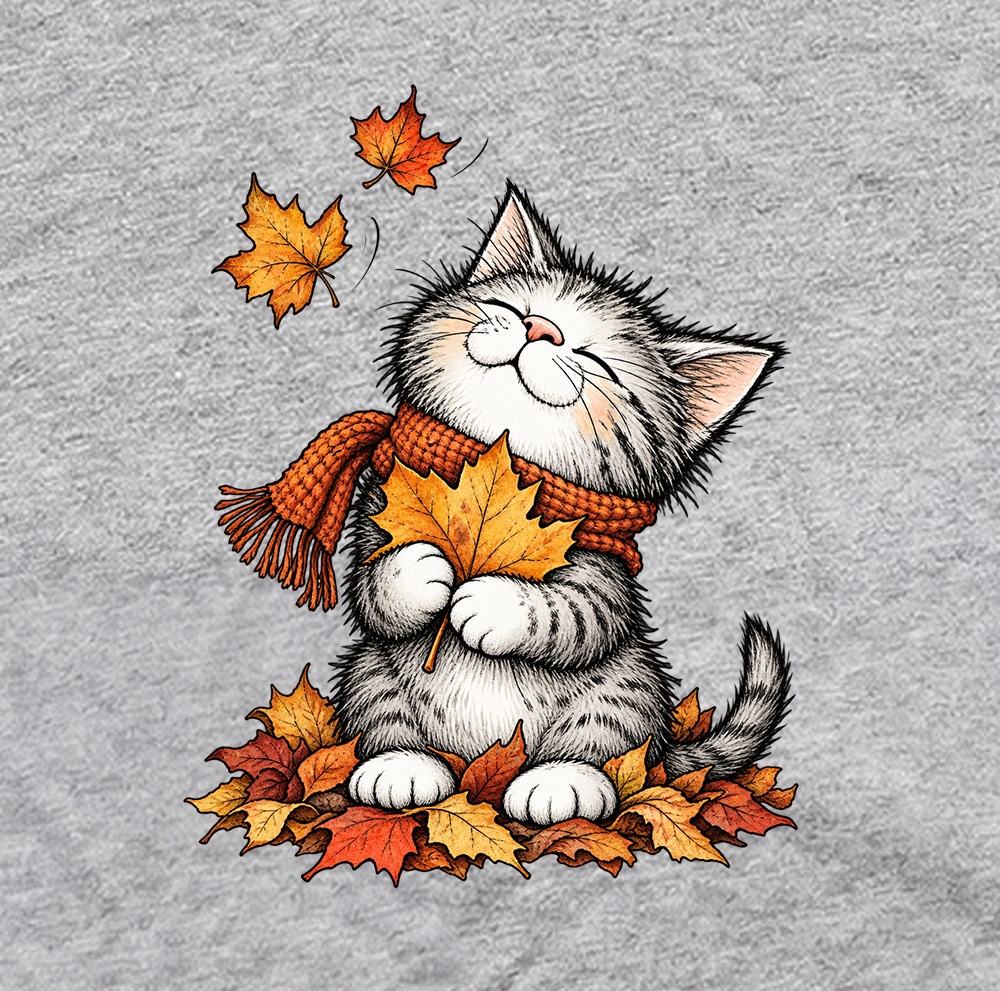 Fall Kitty Leaves Standard Tee Heather Grey - Image 2