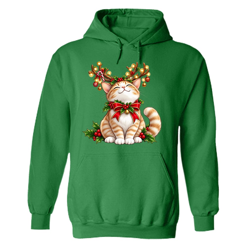 Cat Reindeer Antlers Hoodie Green