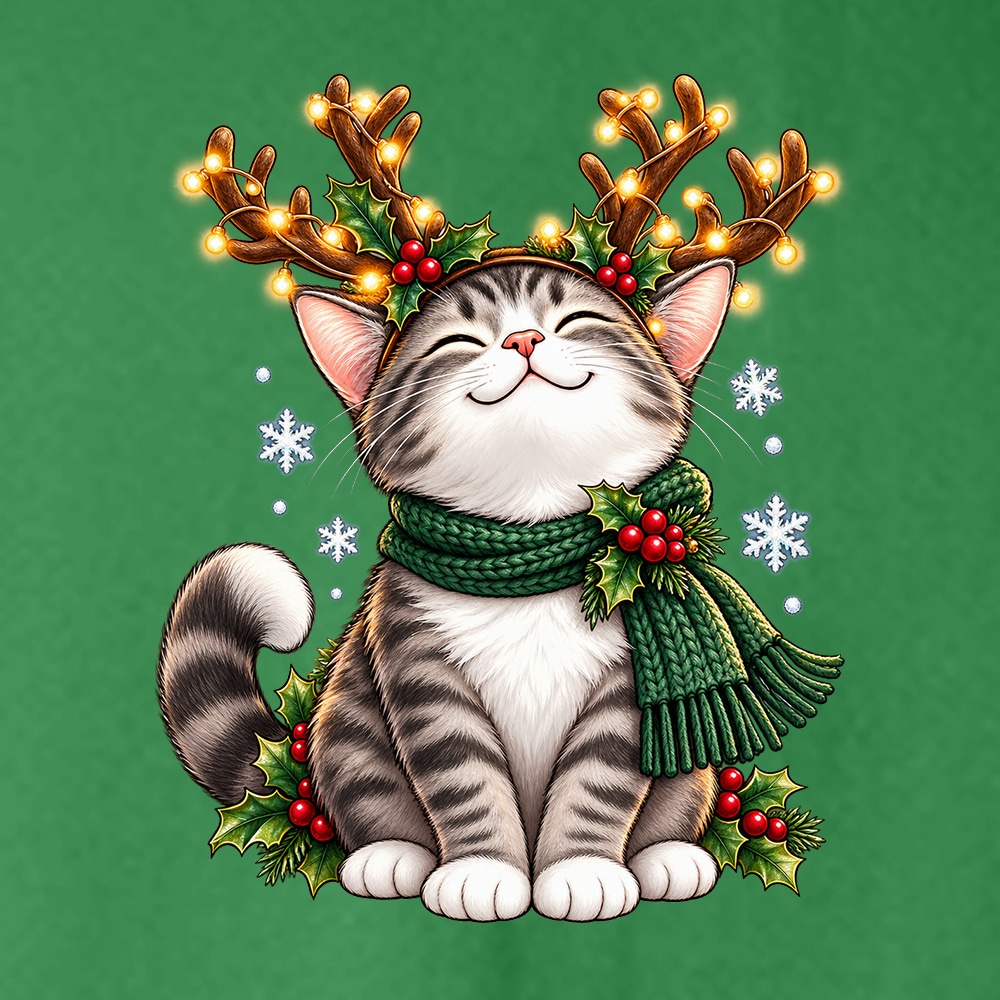 Cat Christmas Antlers Sweatshirt Green - Image 2