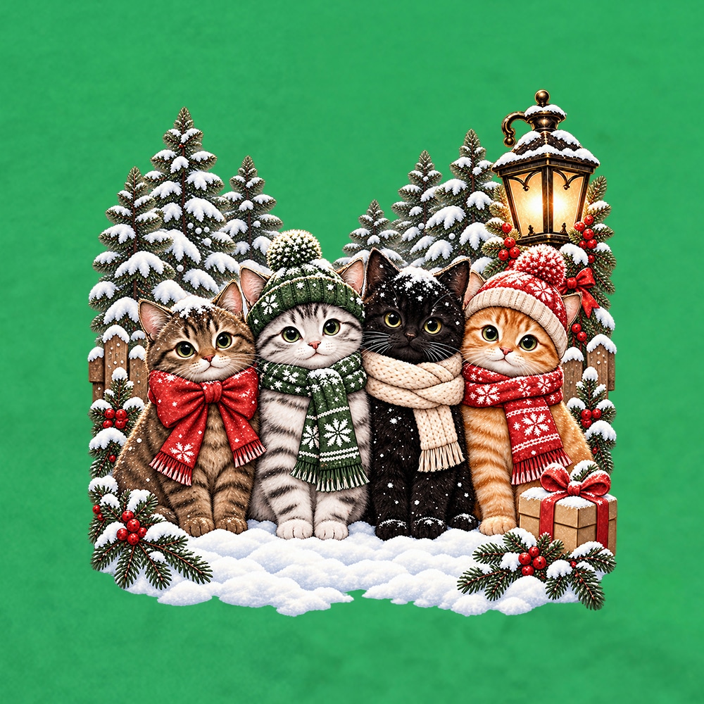 Winter Wonderland Kitties Standard Tee Green - Image 3