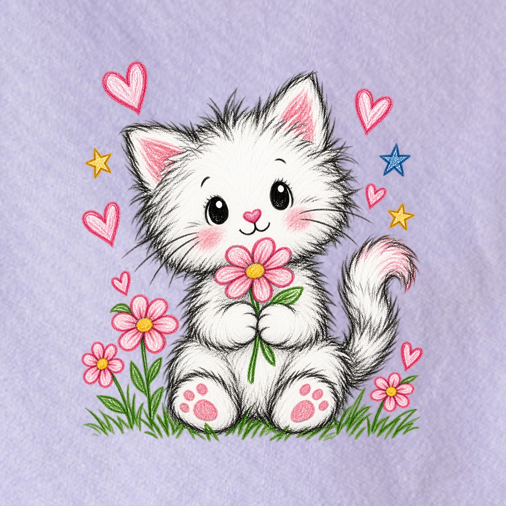 Comfort Colors Playful Kitty Flowers Premium Sweatshirt - Orchid - Image 2