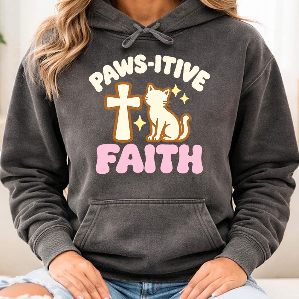 Comfort Colors Paws-itive Faith Cat Premium Hoodie Pepper