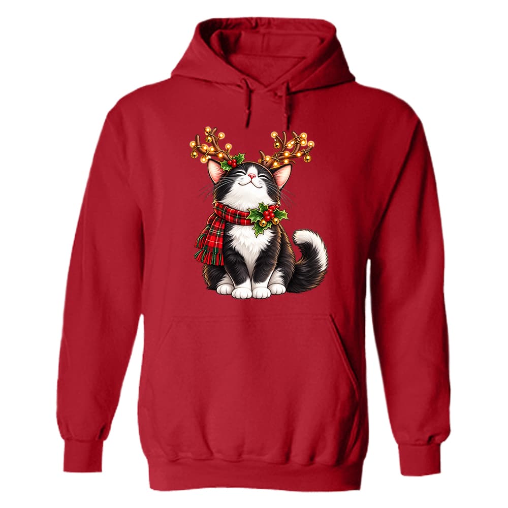 Christmas Kitty Antlers Hoodie Red
