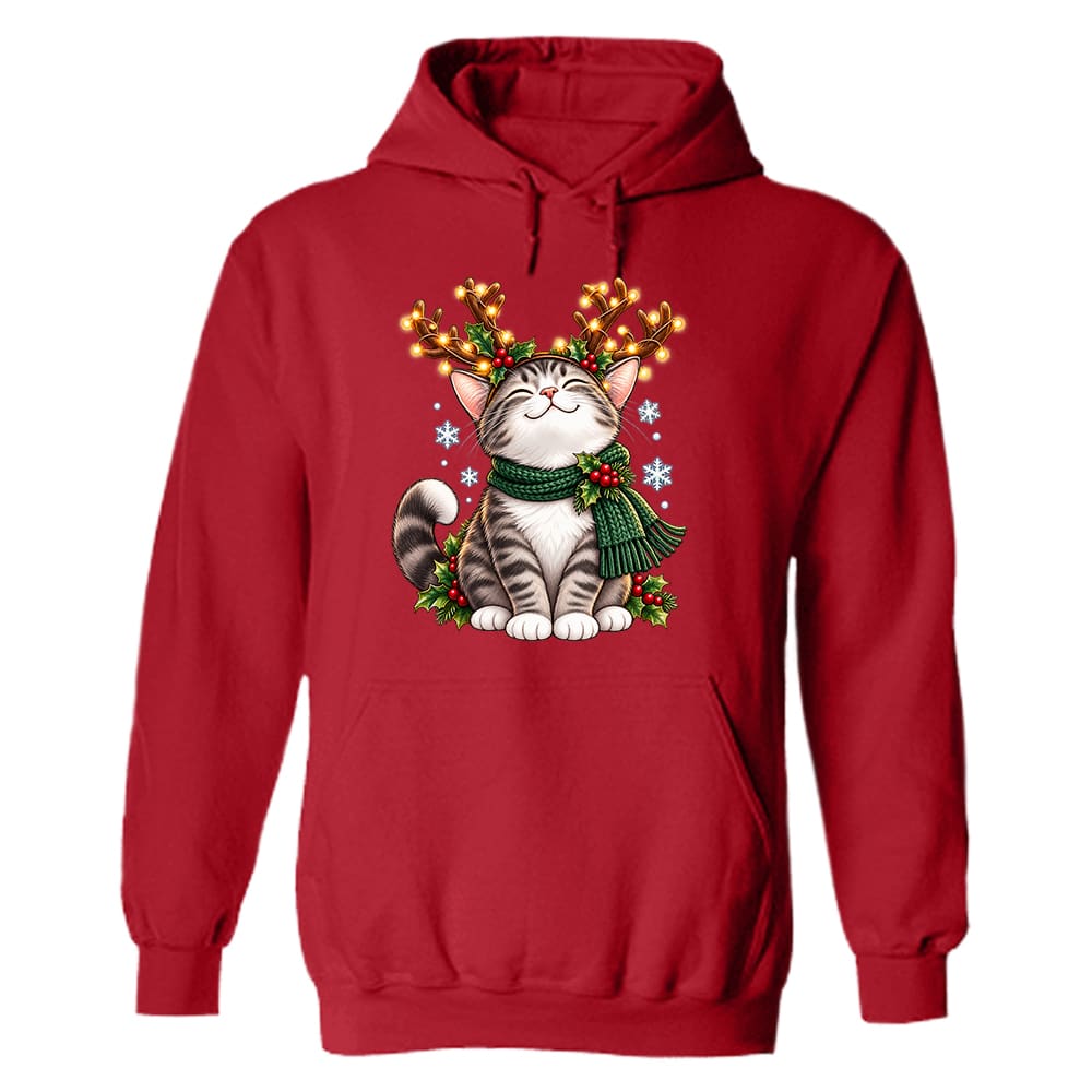 Cat Christmas Antlers Hoodie Red