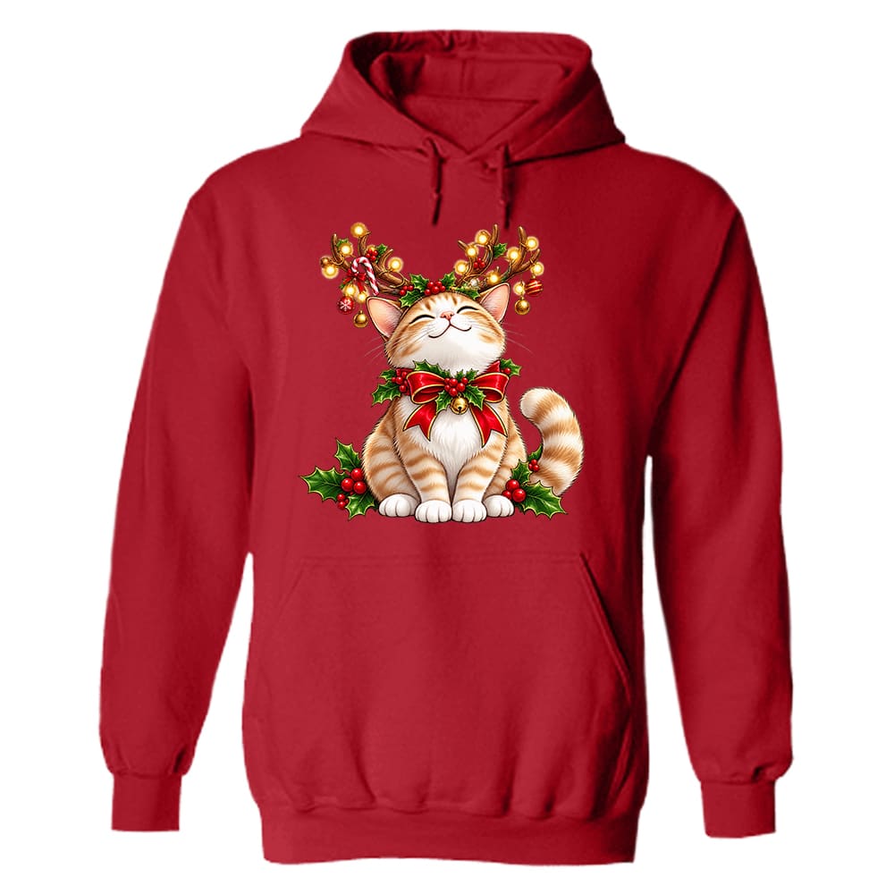 Cat Reindeer Antlers Hoodie Red