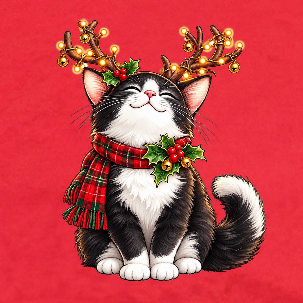 Christmas Kitty Antlers Standard Tee Red - Image 2