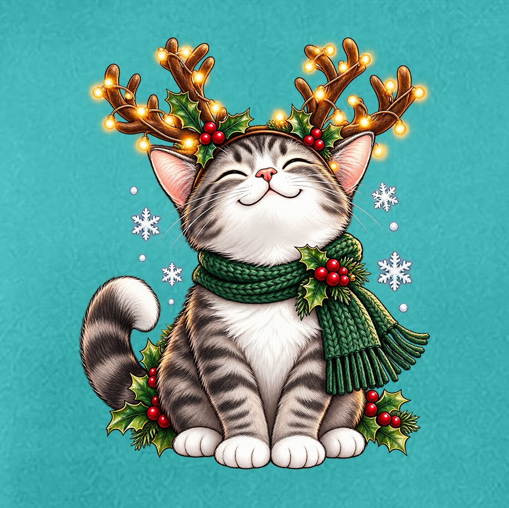Comfort Colors Cat Christmas Antlers Premium Hoodie Seafoam - Image 2