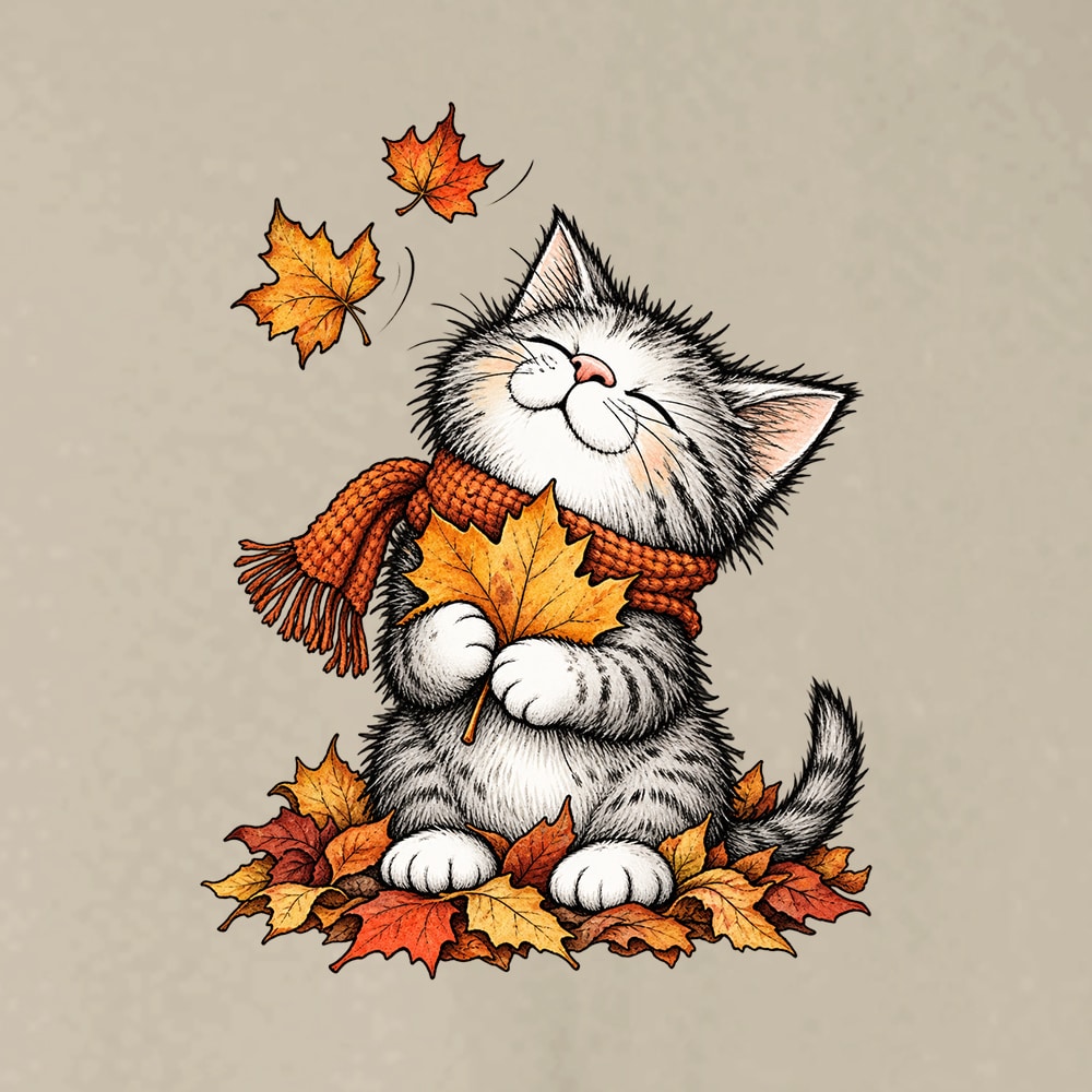 Fall Kitty Leaves Hoodie Sand - Image 2