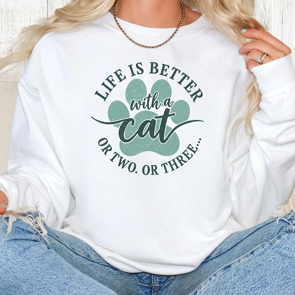 Comfort Colors Life Is Better With A Cat. Or Two. Or Three. Premium Sweatshirt - White