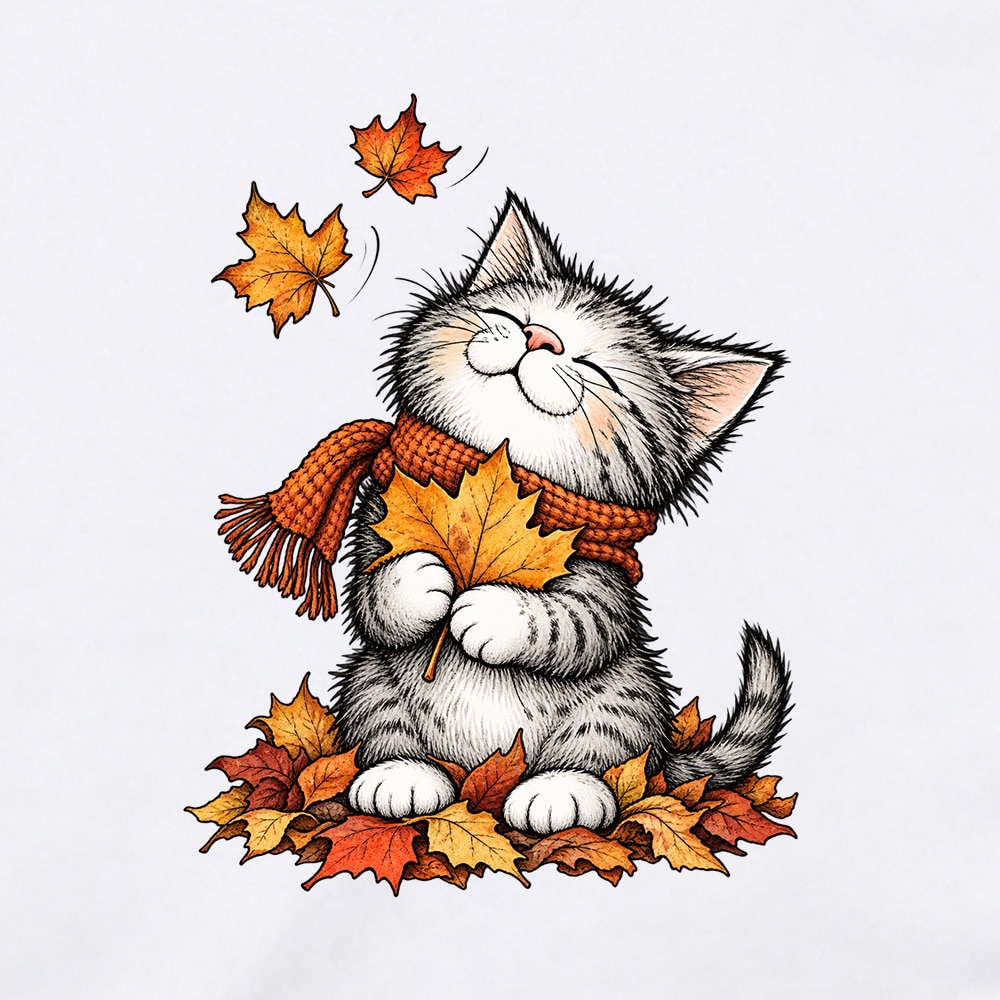 Fall Kitty Leaves Standard Tee White - Image 2