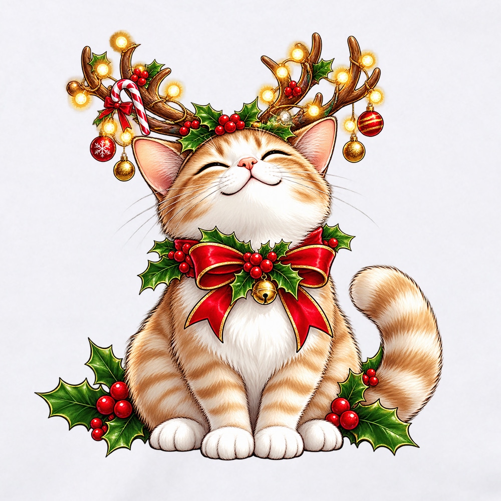 Cat Reindeer Antlers Standard Tee White - Image 2