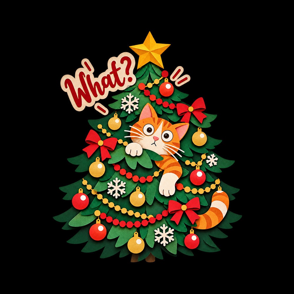 Naughty Kitty Christmas Tree Standard Tee Black - Image 2