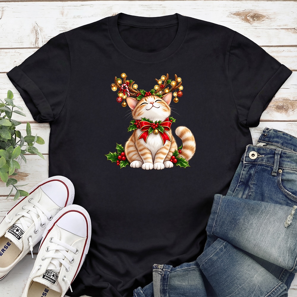 Cat Reindeer Antlers Standard Tee Black